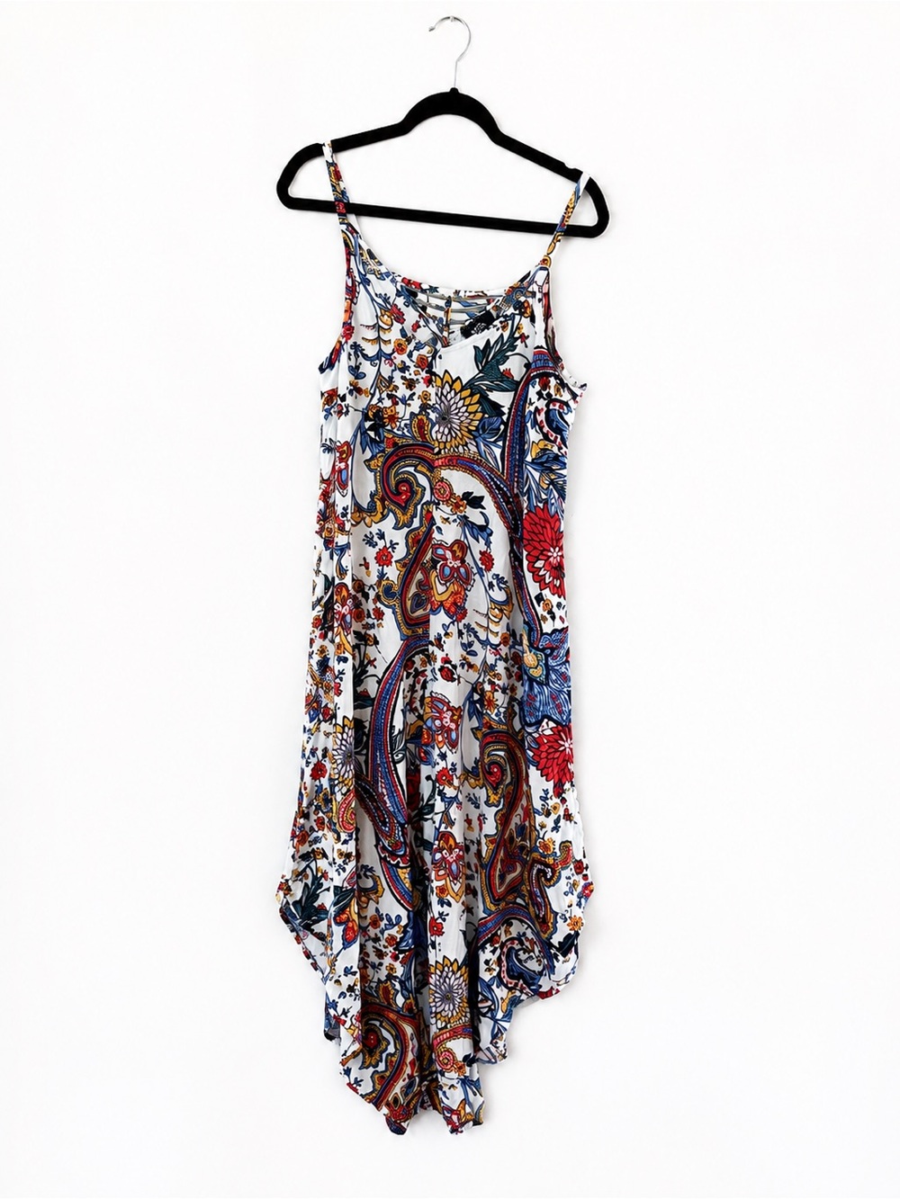 MSK Jumpsuit with Red, Blue and Yellow Paisley Floral Print Size L - Picture 1 of 7